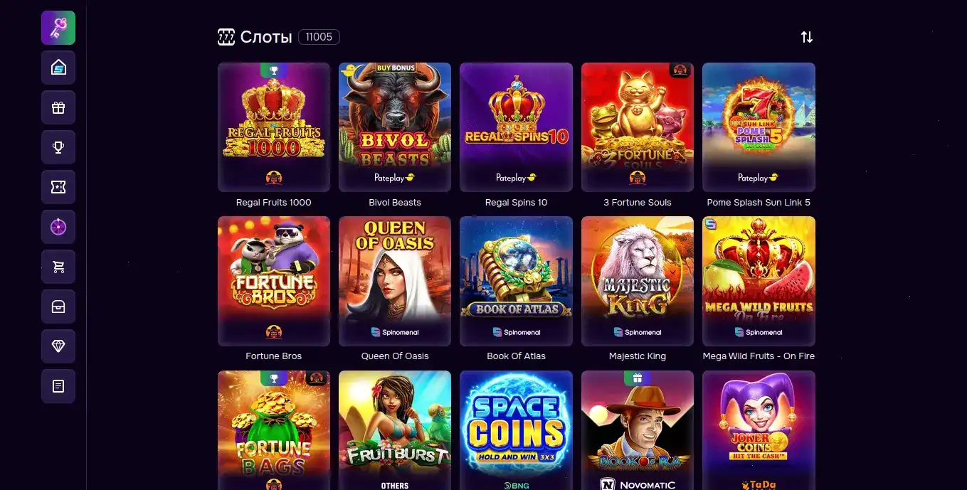 Игровой интерфейс Clubnika Casino слоты на экране